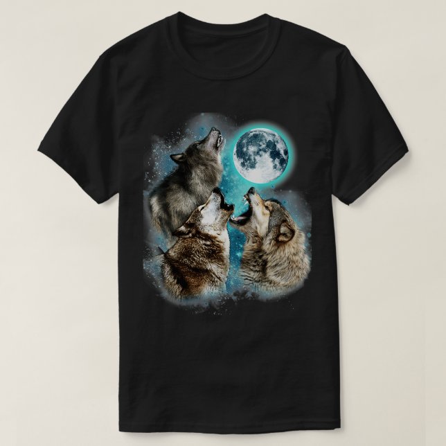 T-shirt 3 Lune Loup hurlant Loup Tête Drôle Loups Pour Hom (Design devant)