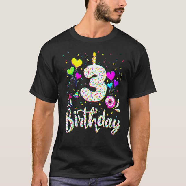 T-shirt 3e anniversaire fille 3 ans Anniversaire Doughnut  (Devant)