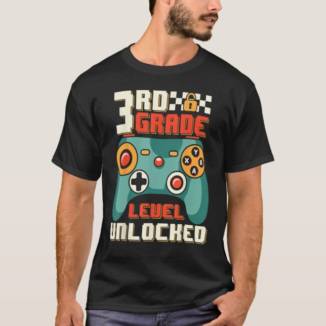 T-shirt 3rd Grade Level Unlocked Video Game Back To School (Devant)