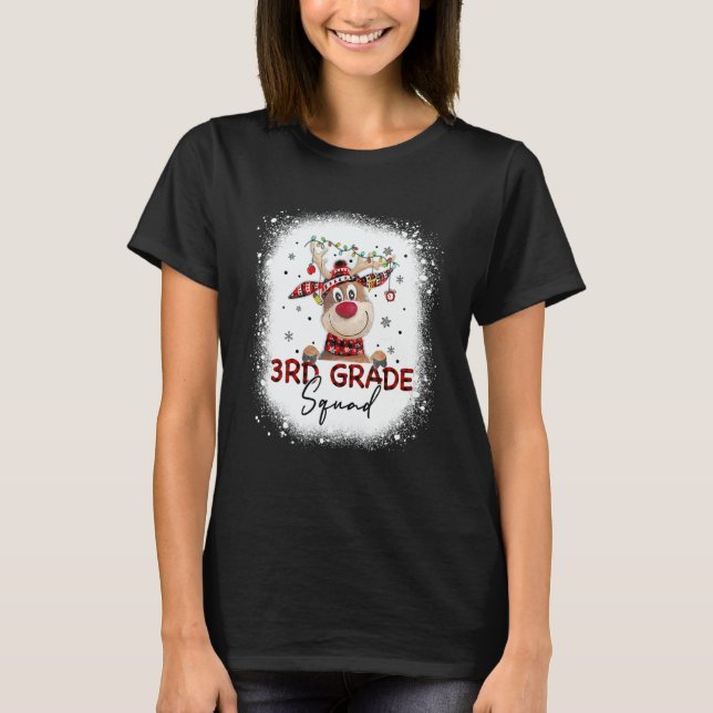 T-shirt 3rd Grade Squad Plaid Reindeer Santa Hat Teacher C (Devant)