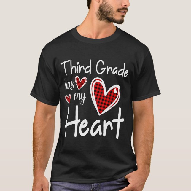 T-shirt 3rd Third Grade Has My Heart Buffalo Print Teacher (Devant)