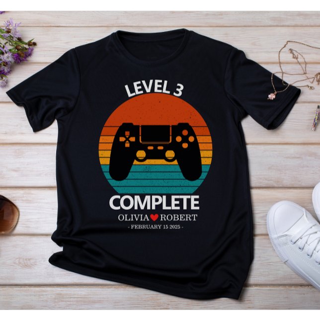 T-shirt 3rd Wedding Anniversary Custom Retro Video Game (Modern wedding couple name 3rd anniversary gifts t-shirt )