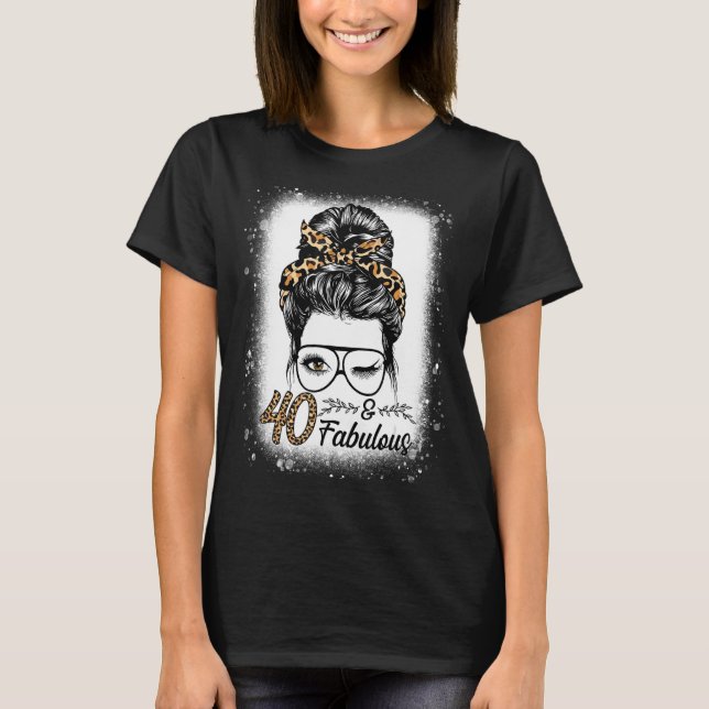 T-shirt 40 ans Fabuleux Messy Bun Leopard 40e naissance (Devant)