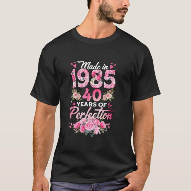 T-shirt 40 Ans Né En 1985 Floral 40e Anniversaire Gif (Devant)