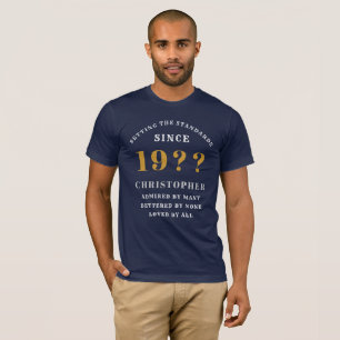 T-shirt 40e Anniversaire Bleu Blanc Or Elégant Nom Année
