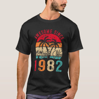 T-shirt 40Th Bday Awesome Since 1982 Retro Vintage Sunset
