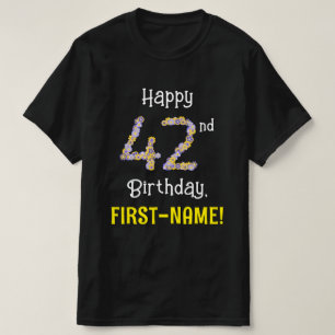 T-shirt 42e anniversaire : Fleurs florales Numéro "42" + N