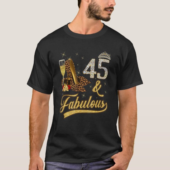T-shirt 45 & Fabuleux 45e Anniversaire du vin Rose Leopard (Devant)