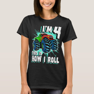 T-shirt 4 An Boy Monster Truck Anniversaire fête 4th Bo