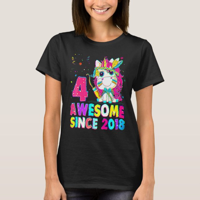 T-shirt 4 Ans 4Anniversaire Unicorn Girl Awesome Sinc (Devant)
