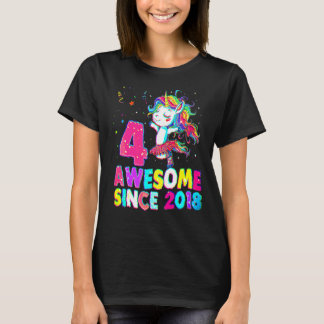 T-shirt 4 Ans 4e Anniversaire Ballet Unicorn Girl depuis