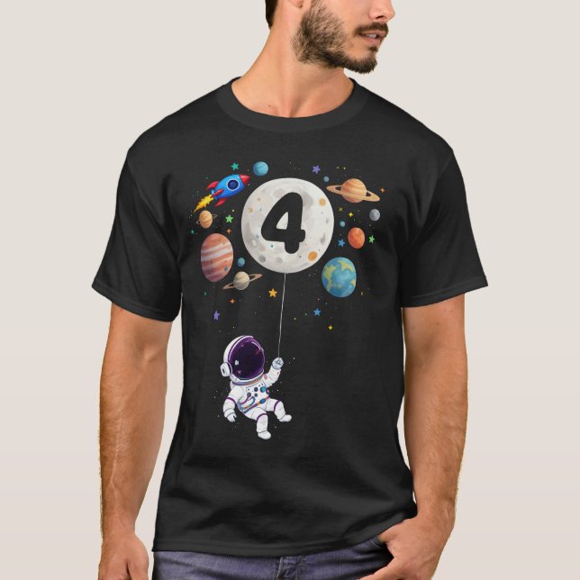 T-shirt 4 ans Anniversaire Planètes Astronaut 4ème Anniver (Devant)