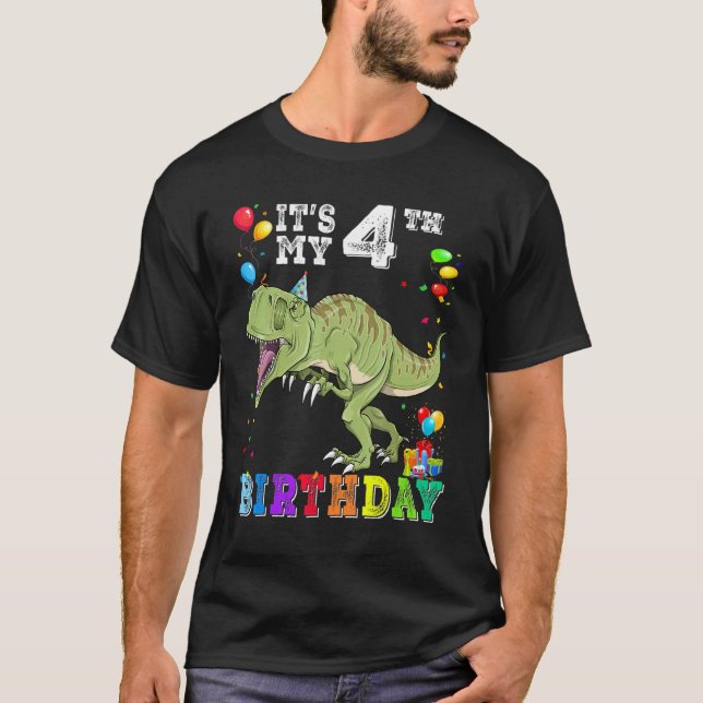 T-shirt 4 ans C'est mon 4e anniversaire Dinosaur Rex (Devant)