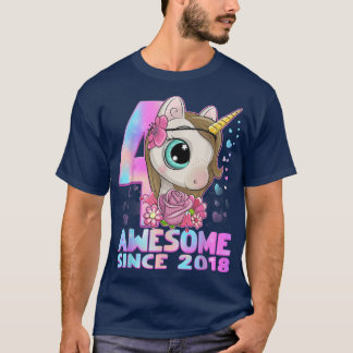 T-shirt 4 Ans Cute Unicorn Awesome Depuis 2018 