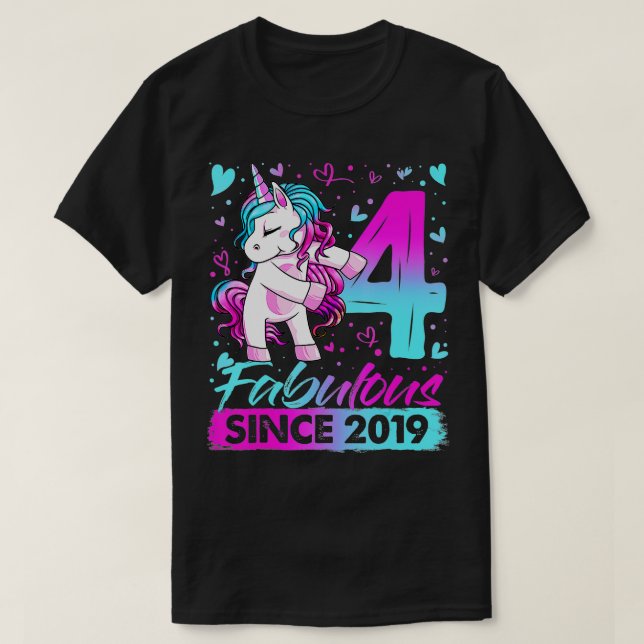 T-shirt 4 Ans Flossing Unicorn Cadeaux 4e Anniversaire Gi (Design devant)