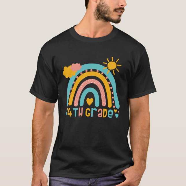 T-shirt 4 Grade rainbow four grader class back to school (Devant)