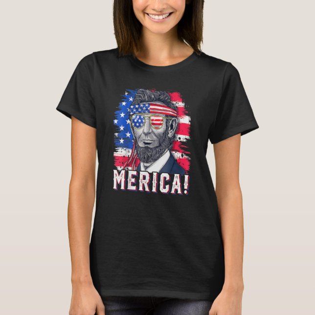 T-shirt 4 juillet Abraham Lincoln Lunettes de soleil Ameri (Devant)