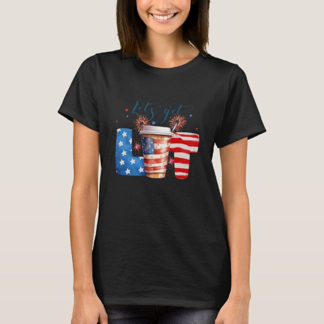 T-shirt 4 juillet Allons chercher du café Lit Party (Devant)