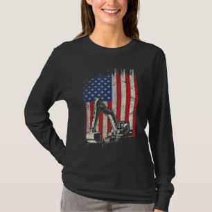 T-shirt 4 juillet American Flag Construction Backhoe Exc