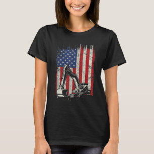 T-shirt 4 juillet American Flag Construction Backhoe Exc