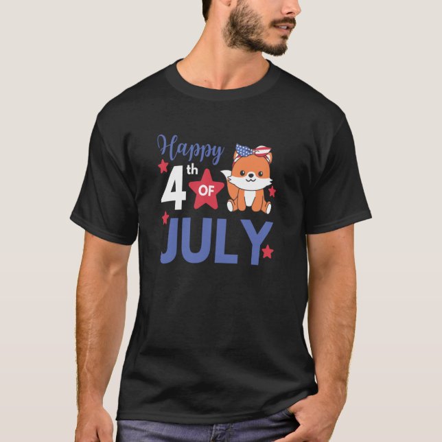 T-shirt 4 juillet American Fox Pour Enfants Cute Usa Fox 4 (Devant)