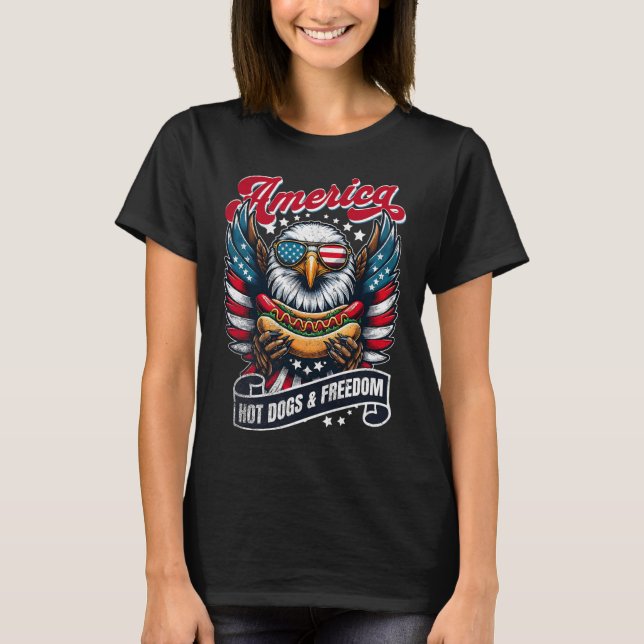 T-shirt 4 juillet Amérique Hot Dogs Et Freedom Eagle Pat (Devant)
