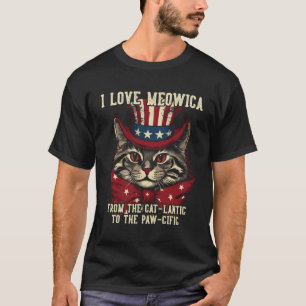 T-shirt 4 Juillet Amoureux des chats I Love Meowica Funny