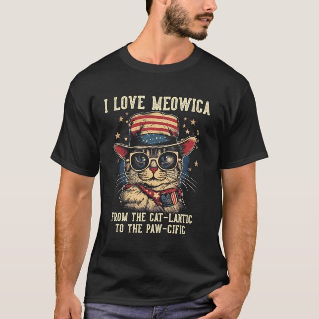 T-shirt 4 Juillet Amoureux des chats I Love Meowica Patrio (Devant)