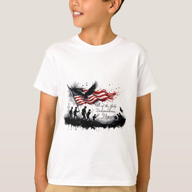 T-shirt 4 juillet art patriotique avec drapeau et soldats (Devant)