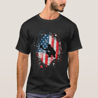 T-shirt 4 juillet Baseball Catching Usa American Flag Me