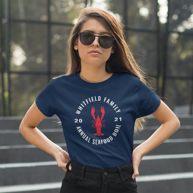 T-shirt 4 juillet Boisson de fruits de mer Famille sur mes (Summer Family Reunion Annual Seafood Boil Navy Blue Custom T-Shirt)