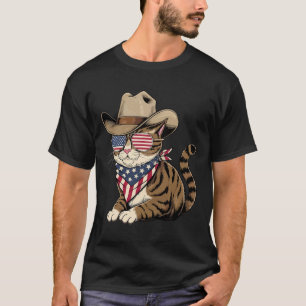 T-shirt 4 juillet Chat Pour Drapeau Américain Cowboy Lover