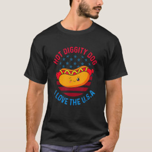 T-shirt 4 juillet Chien Hot Diggity J'Aime Les États-Unis 