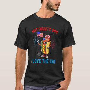 T-shirt 4 juillet Chien Hot Diggity J'Aime Les États-Unis 