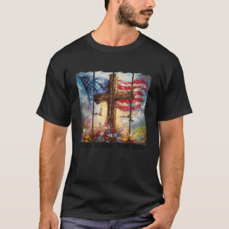 T-shirt 4 juillet Chrétien mignon Floral US Drapeau Dieu B