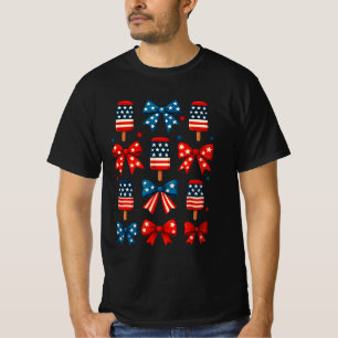 T-shirt 4 juillet Cute Popsicle Coquette Bow Patriotique