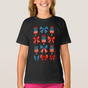T-shirt 4 juillet Cute Popsicle Coquette Bow Patriotique