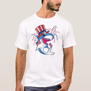 T-shirt 4 juillet de requin patriotique bleu rouge