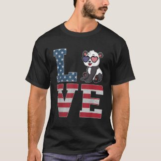 T-shirt 4 juillet Décor Patriotic Love Panda American Fl