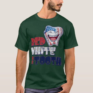 T-shirt 4 juillet Dentiste Dentiste Rouge Blanc Distresse