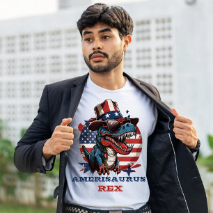 T-shirt 4 juillet Dinosaur heureux avec casquette et lunet