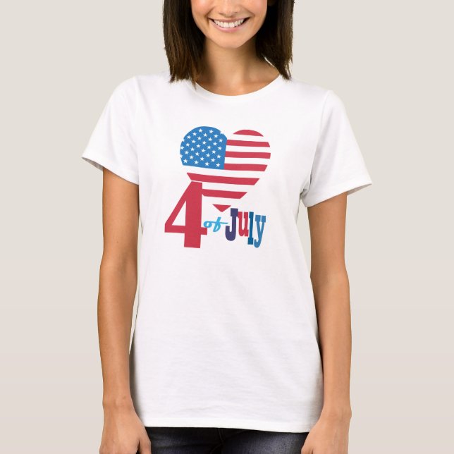 T-shirt 4 juillet drapeau américain de coeur de drapeau (Devant)