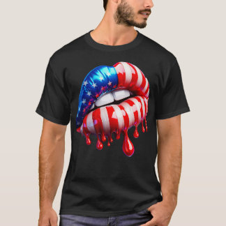 T-shirt 4 juillet Drapeau américain femmes lèvres où le ro