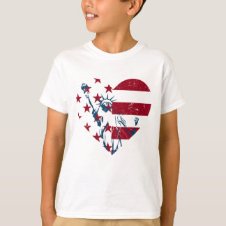 T-shirt 4 juillet drapeau des USA de coeur de statue de