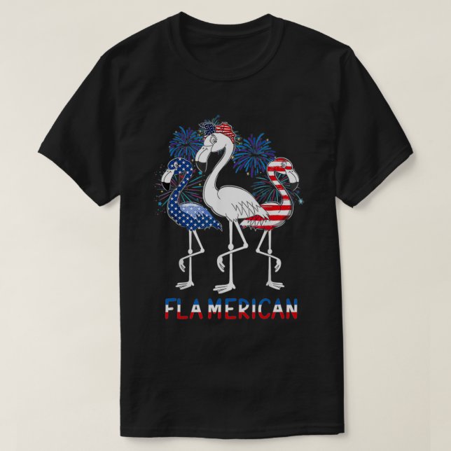 T-shirt 4 juillet Drapeau US Funny Flamant rose patriotiqu (Design devant)