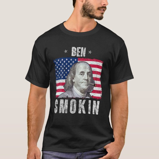 T-shirt 4 juillet drôle Chemise Ben fumant mauvaise herbe  (Devant)