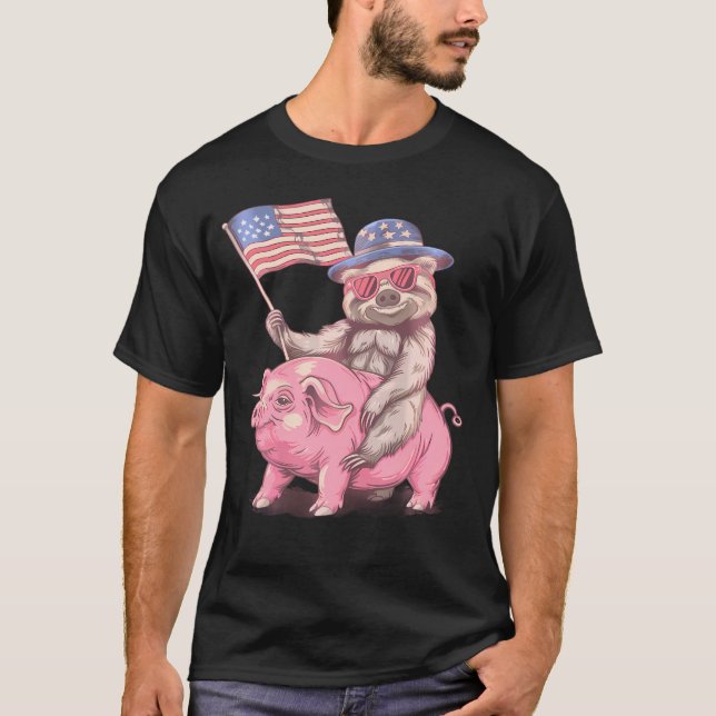 T-shirt 4 Juillet Drôle Fanny Pig Drapeau Américain Ameri (Devant)