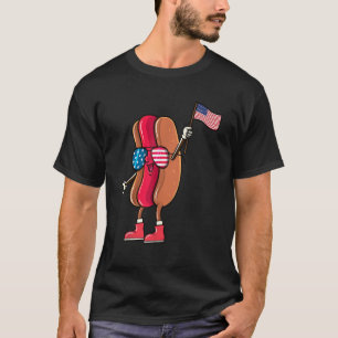 T-shirt 4 juillet Drôle Hot Dog USA American Flag I L