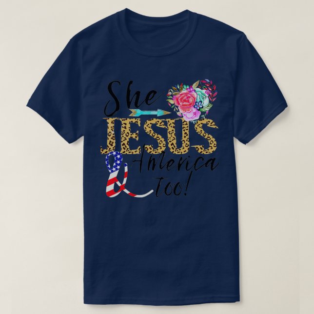 T-shirt 4 juillet Elle Aime Jésus Et L'Amérique Trop Flora (Design devant)