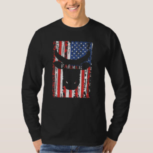 T-shirt 4 juillet Farmer American Farm Cow Tractor Drapeau